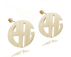 "This handmade stud initials earrings will spell out your initials in striking details. Choose between small, medium and large sizes. Amazing for for weddings, birthdays, anniversary and etc. Designs by Keti Sorely Metal options: * 14K Yellow Gold Filled * 14K Rose Gold Filled Choose between 1/2\", 0.8\" or 1\" earrings. First photo featured 1\" earrings. Second photo - 1/2\" earrings. -------NOTE---------------- Traditional monograms are made with the following order of initials taken from your Monogram Earrings, Letter Earrings, Script Monogram, Initial Earrings, Block Lettering, Monogram Initials, Yellow Rose, Or Rose, Solid Gold