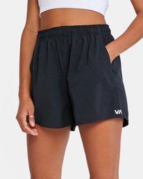 LIGHTWEIGHT AND STRETCHY, THE RVCA VA ESSENTIAL YOGGER SHORT IS DESIGNED TO RUN, TRAIN OR TAKE TO THE TRAIL, RESTRICTION-FREE. STAPLE WORKOUT SHORTS FOR WOMEN, THE YOGGER IS BUILT FROM 4-WAY STRETCH FABRIC MADE WITH RECYCLED FIBERS, ADDING MOISTURE-WICKING AND ANTI-MICROBIAL PROPERTIES TO KEEP YOU DRY AND ODOR-FREE. A HIGH ELASTIC WAIST IS TOPPED WITH A DRAWCORD FOR A SECURE, COMFORTABLE FIT, ADDING SIDE POCKETS FOR YOUR ESSENTIALS. STYLE DETAILS INCLUDE A SIDE SEAM PANEL, CREATING A SLIGHT NOD Workout Shorts Women, Workout Short, Sports Shorts Women, Shorts For Women, Women Essentials, 4 Way Stretch Fabric, The Trail, Retro Look, Womens Activewear