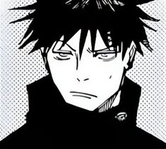 an anime character with black hair and piercings on his ears, staring at the camera