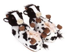 Old McDonald had some slippers...these adorable Cows. Featuring the classic black and white markings of a Holstein dairy cow, these cozy slippers are complete with friendly faces, horns, and the cutest li'l ears. Moo! Old Mcdonald, Cow Slippers, Dog Slippers, Holstein Cow, Holstein Cows, Dairy Cow, Bunny Slippers, Cozy Slippers, Animal Slippers