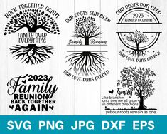 the svg family tree bundle is shown in black and white