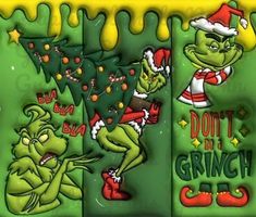 the grinch christmas card has been decorated with santa's helpers