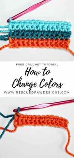 two crochet stitches with the words how to change colors in front of them