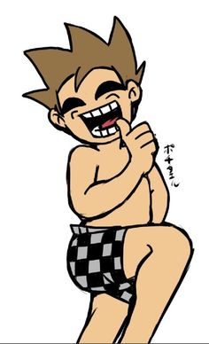 an image of a cartoon boy laughing with his mouth open and hands clasped to his chest