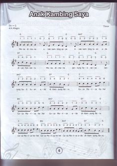 sheet music with an image of the words anak kambing saya