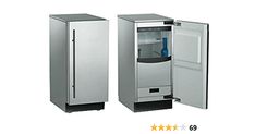 two stainless steel refrigerators side by side with one open and the other half closed