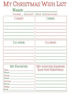 a christmas wish list with red and green lettering