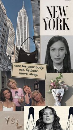 a collage of photos with the words new york on it and images of women