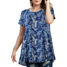 Description: Plus Size Tops For Women - Classic round neck, women short sleeve tops, loose tunic style, stretchy fabric is great for oversized ladies, never feel tired again, relax with these plus-size tunics for women to wear with leggings. Great plus-size boho shirts for women. Premium Women's Short SleeveTops and Shirts - LARACE plus size tunic tops for women are made from high-quality fabric, super soft and gentle to touch, elastic, light, and breathable, perfect women's floral tee for hot w Tunic Tops For Leggings, Plus Size Blouse, Suits Clothing, Tunic Tops Casual, Shirt Tunic Top, Loose Shirt, Oversize Fashion, Loose Shirts, Elegant Shirt