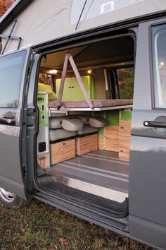 an open van door showing the inside and outside