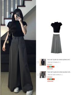 5’1 Height Women Outfit, Neutral Outfits Women Classy, Dodohee Fashion, Trousers Casual Outfit, Black T Shirt Outfit, Japan Outfit Ideas, Outfit Hitam, Comfy Trendy Outfits, Korean Outfits Men