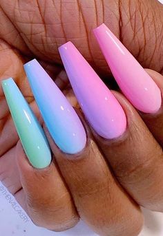 Bright Summer Acrylic Nails, Ballerina Nails Designs, Rainbow Nail, Nail Art Ombre, Ballerina Nails, Rainbow Nails