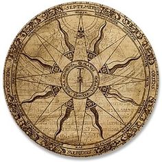 an old compass is shown on a white background, with the words and symbols above it