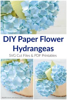 blue hydrant flowers with text overlay that says diy paper flower hydrants svg cut files and printables