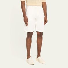 Labo.Art "Rob" Bermuda shorts in cotton and linen Regular rise Flat front Side slip pockets Back welt pockets Relaxed leg Button-zip front; belt loops Cotton/linen Made in Italy White Linen Bermuda Knee-length Shorts, White Linen Bermuda Shorts With Pockets, Summer Cotton Shorts With Straight Hem, Summer Bottoms With Belt Loops And Straight Hem, Fitted Linen Shorts With Belt Loops, Modern Bermuda Bottoms For Summer, Classic Summer Shorts With Straight Hem, Relaxed Fit Linen Shorts With Belt Loops, Linen Relaxed Fit Shorts With Belt Loops