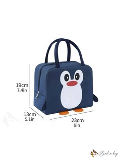 BirdinBag - Cute Insulated Lunch Bag for Office, School, Camping - Cartoon Graphic Design Cartoon Graphic Design, Camping Cartoon, Storage For Office, Navy Blue Pattern, Word Wrap, Office School, Lunch Bag, Blue Pattern, Cute Cartoon