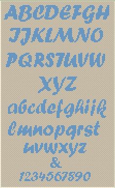 a cross stitch alphabet with the letters and numbers in blue on beige fabric, as well as