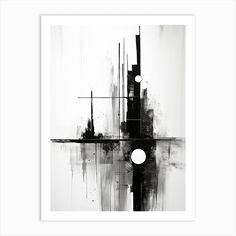 a black and white abstract painting with circles