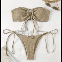 Tube Top Sexy Bikini Tie Side / Bandeau Khaki High Cut Swimsuit, Trendy Bikinis, Swimsuit Cover Ups, Khaki Color, Swimwear Outfit, Tube Top, Womens Swimwear, Crochet Bikini, Womens Swim