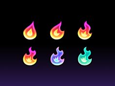 different colored flames on a black background