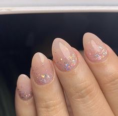 Short Confetti Nails, Nail Sparkle, Ombre Gel Nails, Boho Nails, Confetti Nails, Short Gel Nails, Summery Nails, Soft Nails, Nails Only