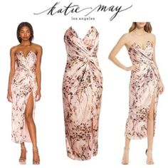 This Strapless Midi-Dress Is Adorned With A Floral Print With A Knot Detail At The Waist And A Front Slit. Katie May. Color: Pink Botanical Size Medium Msrp $345 Ry Clean Only, Lined, Zipper Closure, Boned Bodice, Ruched Satin Fabric With Tulip Hem. New With Both Katie May And Revolve Tag Attatched. Open To Offers/Bundles. All Orders Ship Next Business Day. Questions/ Comments Welcome! Tags: Formal Black Tie Wedding Guest Cocktail Gown Luxury Designer Feminine Glam Red Carpet Bloomingdales Saks Nordstrom Bergdorf Goodman Floral Gown Influencer Celebrity Style Bridesmaid Formal Black Tie Wedding Guest, Formal Black Tie Wedding, Black Tie Wedding Guest, Pink Botanical, Black Tie Wedding Guests, Katie May, Boned Bodice, Cocktail Gowns, Floral Gown