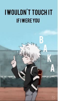 an anime character with white hair and black shirt giving the thumbs up while holding a chair