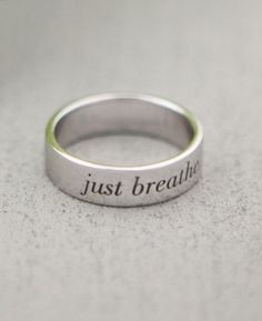 Inspirational Jewelry, Sterling Silver Ring, Just Breathe Remember To Breathe, Blue Diamond Jewelry, Hammered Silver Jewelry, Simple Silver Jewelry, Sweet Ring, Inspirational Jewelry, No Matter What Happens, Yoga Jewelry, Just Breathe