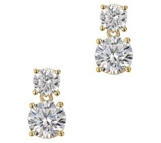 Elevate your style with these exquisite cubic zirconia Diamonique simulated diamond earrings, featuring double round-cut, prong-set Diamonique simulated diamonds in sterling silver for an unforgettable sparkle. Polished to perfection, these earrings offer versatility with choices of sterling silver or 18K yellow gold-plated sterling silver, ensuring a match for any outfit or occasion. Cubic Zirconia Brilliant Cut Diamond Drop Earrings, Cubic Zirconia Round Cut Diamond Earrings, Round Cut Cubic Zirconia Diamond Earrings, Classic Bridal Earrings With Cubic Zirconia And Diamond Accents, Cubic Zirconia Bridal Earrings With Diamond Accents, Glamorous Diamond Drop Earrings With Prong Setting, Bridal Cubic Zirconia Earrings With Diamond Accents, Bridal Earrings With Diamond Accents And Cubic Zirconia, Earrings Sterling Silver