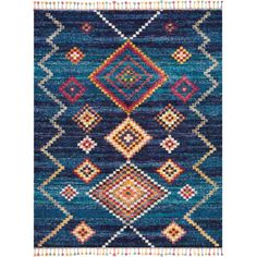 a multicolored rug with diamond shapes on the front and back, in various colors