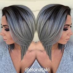 Blond Cenușiu, Silver Ombre Hair, 2023 Hair, Angled Bob, Short Hair Color, Ombre Hair Color, Hair Tips, Grey Hair