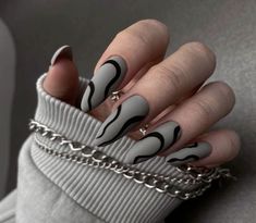 Grey Nail Designs, February Nails, Edgy Nails, Gray Nails, Classy Acrylic Nails, Neutral Nails