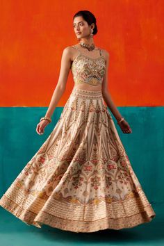 Aman Takyar | Ivory Floral Embroidered Lehenga Set | INDIASPOPUP.COM Floral Thread Embroidery, Ivory Lehenga, Embroidered Lehenga, Dupion Silk, Thread Embroidery, Stylish Dress Designs, Silk Organza, Bridal Couture, Embroidered Blouse