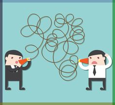 two businessmen are using megaphones to find the best solution for their business problems illustration