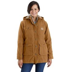 Women's Field Jacket - Loose Fit - 2 Warmer Rating | Pine Barren Pallet Works - Carlina's Favorites Brown Utility Jacket For Outdoor Work In Fall, Rugged Winter Outerwear For Outdoor Work, Weatherproof Utility Jacket For Winter, Weatherproof Winter Utility Jacket, Weatherproof Utility Winter Jacket, Fall Parka With Fleece Lining For Outdoor Work, Utility Parka For Fall Outdoor Work, Utility Parka For Outdoor Work In Fall, Fall Utility Outerwear For Outdoor Work