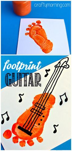 an art project for kids to do with their fingers and feet, including the foot print guitar