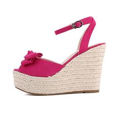 Stylish Ankle Strap Bow Design Wedge Sandals In 3 Colors on Luulla Pink Wedge Heels For Summer, Pink High Heel Wedge Sandals For Summer, Pink Summer Wedge Sandals, Pink Eva Wedge Sandals For Spring, Spring Pink Eva Wedge Sandals, Pink Open Heel Wedge Sandals For Vacation, Pink Closed Toe Wedge Sandals For Summer, Pink Eva Wedge Sandals, Pink Platform Wedge Sandals With Open Heel