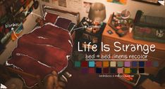 a bed with red linens is shown in an image from the video game life is strange