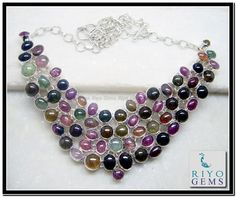 Tourmaline Silver Necklace Gemstone Watermelon Tri Color pink Tourmaline Silver Jewelry by Riyo Gems http://www.riyogems.com Chanel Earrings, Harry Styles, Tourmaline, Sterling Silver Jewelry