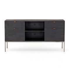 the sideboard with two drawers is made from wood and metal