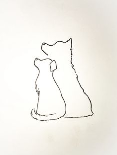 a drawing of a dog and a cat sitting side by side on a white background