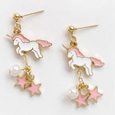 Super Adorable Unicorn Earrings With Stars And Faux Pearl. These Magical Earrings Are Perfect For Any Unicorn Lover With Pierced Ears. These Are Made Out Of Zinc Alloy Metal. New In Package. This Listing Is For The Pink Pair Only. Bundle & Save All Jewelry Items Priced Under $20 Can Be Bundled 3 For $30 I Try To Ship Next Business Day Mix Or Match 100+ Love Notes Received I Am A Posh Ambassador Pink Kawaii Drop Earrings, Kids Jewelry Diy, Delicate Jewelry Necklace, Lady Accessories, Ethiopian Jewelry, Daisy Scouts, Unicorn Jewelry, Unicorn Earrings, Diamond Shape Earrings