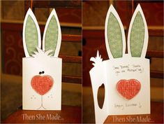 two cards with bunny ears on them, one has an envelope and the other has a heart