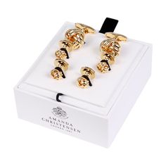 Classic Knot Solid Brass Cufflinks and Studs Set by House of Amanda Christensen Timeless Gold Cufflinks As Gift, Classic Jewelry In Gift Box For Formal Occasions, Classic Jewelry With Gift Box For Formal Occasion, Gold Jewelry With Gift Box For Formal Occasions, Designer Gold Cufflinks As Gift, Designer Gold Cufflinks For Gift, Luxury Formal Jewelry With Gift Box, Luxury Jewelry For Formal Occasions With Gift Box, Elegant Jewelry For Business With Gift Box