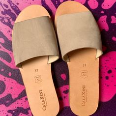 Calaxini Leather Slide Taupe Colored Leather Upper Leather Sole New In Box Coach Sienna Slide, Taupe Color, Colored Leather, Leather Slides, Slip On Sandal, Women's Shoes Sandals, Shoes Sandals, Leather Upper, Size 7