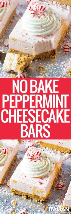 no bake peppermint cheesecake bars with white frosting