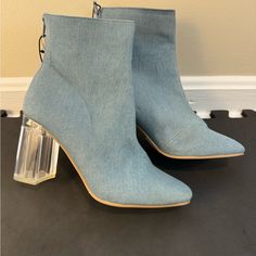 Questions? Leave A Comment Below! Trendy Blue Summer Boots, Casual Blue Heels For Fall, Forever 21 Casual Round Toe Heels, Casual Round Toe Heels By Forever 21, Casual Forever 21 Boots For Spring, Chic Forever 21 Spring Boots, Forever 21 Jeans, Forever 21 Shoes, Clear Heels