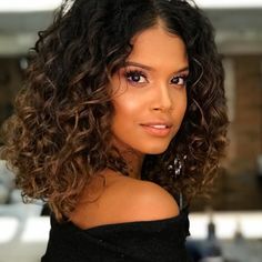 Balayage On Black Curly Hair, Black Hair With Brown Highlights, Milkshake Hair Products, Long Shag Haircut, Highlights Curly Hair, Brown Hair Dye, Black Hair With Highlights, Colored Curly Hair, Haircuts For Curly Hair