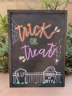 a sign that says trick or treat on it