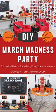 a basketball themed birthday party with red and black decorations